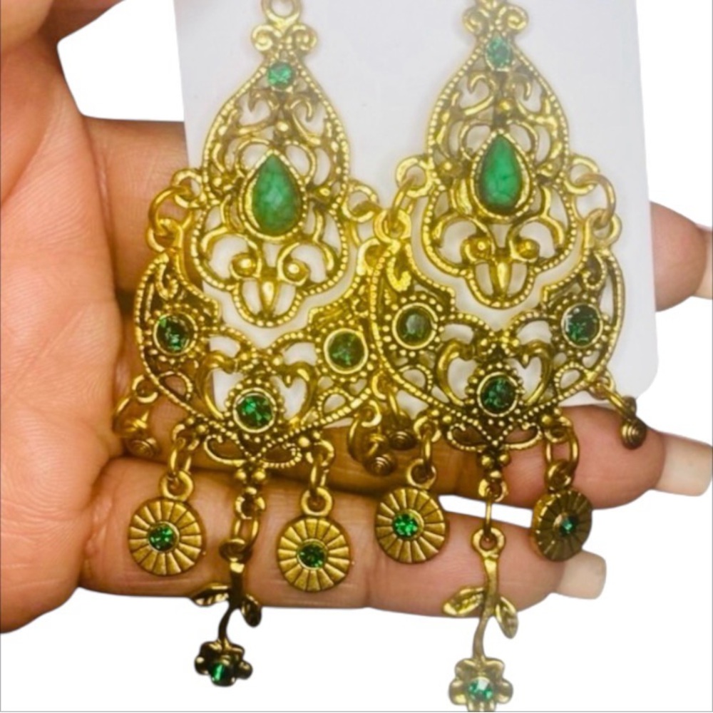 Vintage Chandelier Dangle Antique Gold Statement Earrings